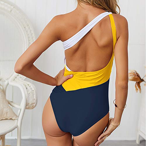 YONKINY Mujer Monokini Verano Bikini Plage Bañador Hombro Descubierto Elegante Tiras Traje de Baño de Una Pieza Vientre Plano Talla Grande Tankini Set Beachwear (Amarillo, XL)