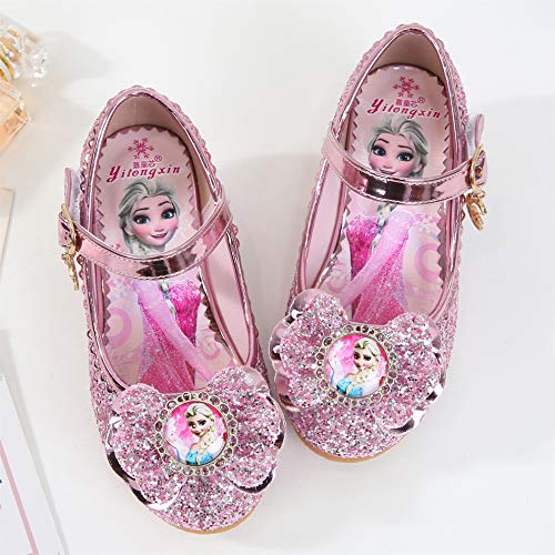 YOSICIL Disfraz Princesa Zapatos Frozen Elsa Zapatos de Lentejuelas Antideslizante Niñas Zapatos de Tacón Velcro Zapatillas de Baile para Vestir Fiesta Cumpleaños Boda Infantil 3-14 Años