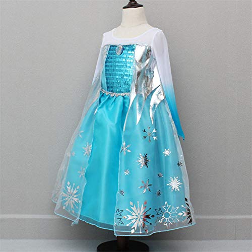 YOSICIL Princesa Disfraz de Princesa Frozen Elsa Disfraces de Princesa Manga Gradiente Fancy Dress Elasticidad niña Lentejuela Impreso Nieve Princesa Disfraz Accesorios con Capas 3-9 años