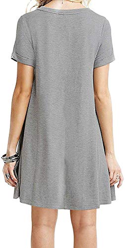 YOUCHAN Vestidos Mujer Verano Casual Manga Corta Cuello Redondo Sólida Mini Vestido Gris Oscuro M