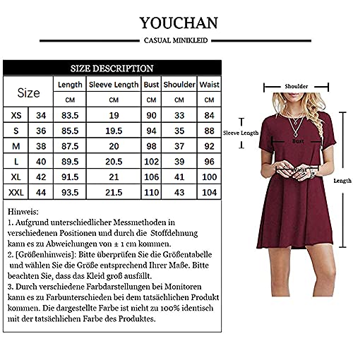 YOUCHAN Vestidos Mujer Verano Casual Manga Corta Cuello Redondo Sólida Mini Vestido Gris Oscuro M