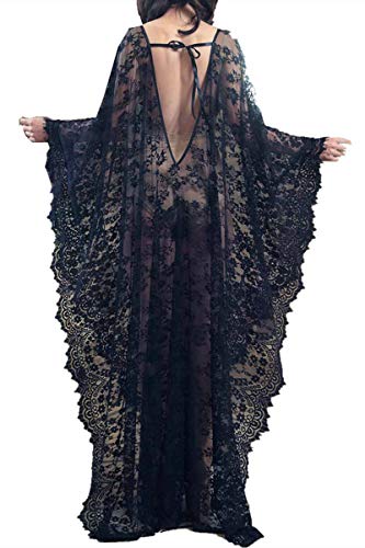 YouKD Bata de Encaje para Mujer Vestido Transparente Boho Loose Kaftan Bikini de Playa Encubrir Vestidos