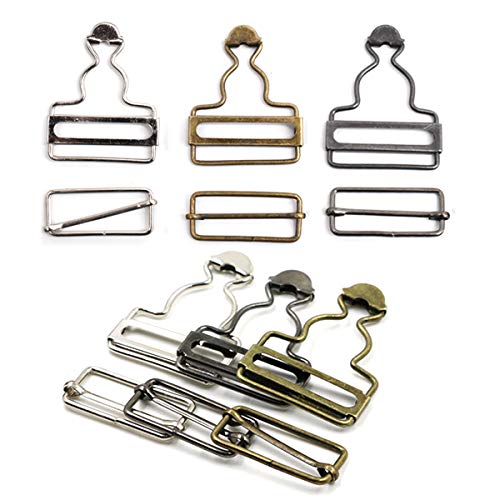 Yueser 30 Sets Hebillas de Metal Braces Ajustable Soporte Hebillas con Cierre Deslizante Rectangular Sujeciones para Mono y Vestidos Plata Negro Pistola y Bronce,38 mm