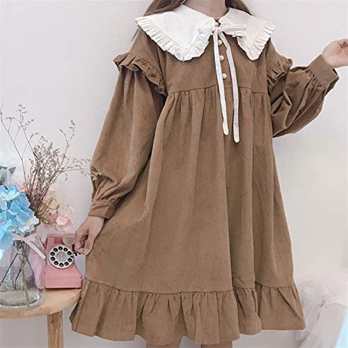 Yunbai Lolita Vestido otoño Lolita Vestido té Fiesta Japon Estilo Kawaii niña Cuello Azul Marino Vestido Diario Fiesta gótico Vestido Lolita Vestido (Size : One Size)