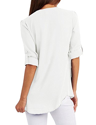 Yuson Girl Camisas Mujer Nuevo Blusas para Mujer Vaquera Sexy Gasa Tops Camisetas Mujer Cremallera Manga Corta Blusas (Blanco, XL)