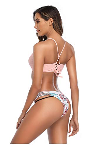 Yutdeng Mujer Bikini Conjuntos Sexy Triángulo Bañador Push Up Traje De Baño Ajustable con Tirantes Cruzados Clásico Brasileño Tanga 2 Piezas Verano Adecuado Viajes Playa Natacion