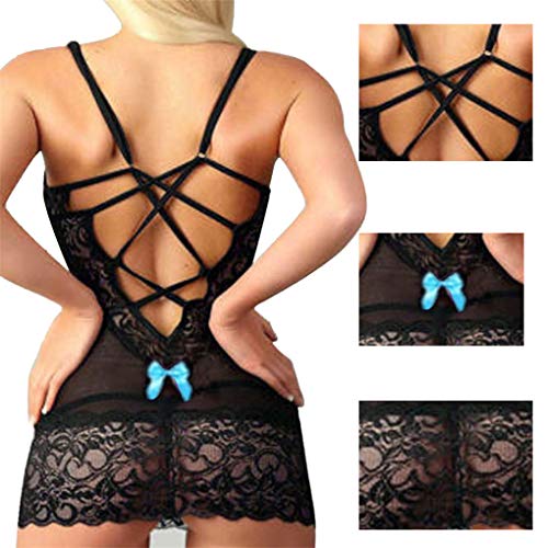 Yutdeng Mujer Ropa Interior Sexy Vestido Babydoll Encaje Lencería Transparente Erótica Conjuntos Ajustado Lace Pijama