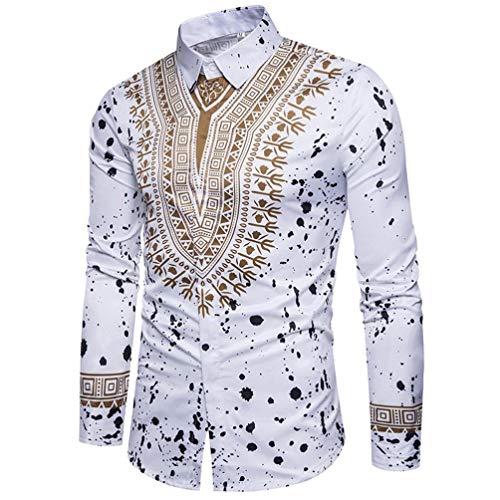 Yvelands African Print T-Shirt Hombres Ocasionales de Moda de Moda impresión Pullover de Manga Larga Camisa Top Blusa Camisas de Vestir Ropa Vestido de Fiesta de Verano otoño