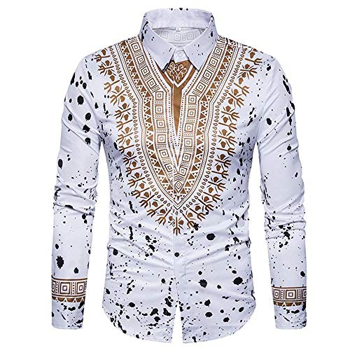 Yvelands African Print T-Shirt Hombres Ocasionales de Moda de Moda impresión Pullover de Manga Larga Camisa Top Blusa Camisas de Vestir Ropa Vestido de Fiesta de Verano otoño