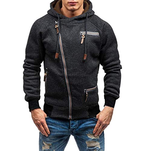 Yvelands Casual Zip Manga Larga Top Hombres Guapo Personalidad Moda Cremallera con Capucha Slim Fit Sudadera Outwear Tops Blusa Vaction Verano, Liquidación Barato! (Negro, XL)