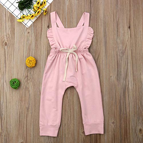 YWLINK Mono De Bebe Verano ReciéN Nacido Bebé NiñA Sin Respaldo A Rayas con Volantes Mameluco Mono Ropa Vestido De NiñA para Mezcla De AlgodóN Bautizo Moda Casual Lindo CóModo(Rosado,12-18 meses/90)