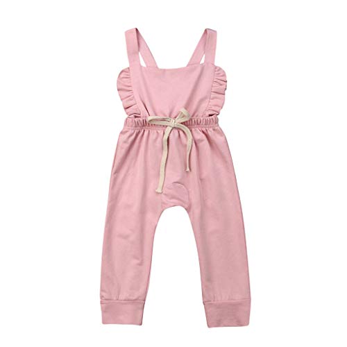 YWLINK Mono De Bebe Verano ReciéN Nacido Bebé NiñA Sin Respaldo A Rayas con Volantes Mameluco Mono Ropa Vestido De NiñA para Mezcla De AlgodóN Bautizo Moda Casual Lindo CóModo(Rosado,12-18 meses/90)