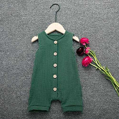 YWLINK Mono De Bebe,ReciéN Nacido Verano Mezcla De AlgodóN NiñO Sin Mangas Color SóLido Doblar Camisola Mono Lindo Ocio Y Confort Ropa De Bebe Fiesta CumpleañOs Regalo(Verde,12-18 meses/90)