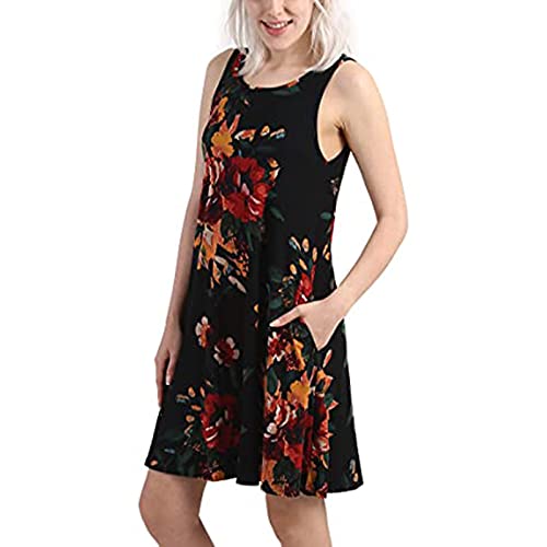 YWLINK Vestido De Mujer con Bolsillos,Mujer Vestido Largo Elegante Estampado Sin Mangas Vestido De Fiesta CóCtel,Vestido Casual De Verano Corto para Mujer Vestido con Bolsillos