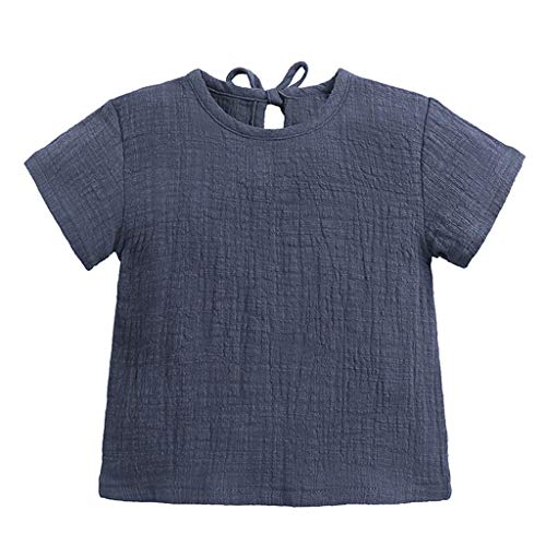 YWLINK♥Mono De Bebe Verano NiñOs NiñAsCamiseta Sin Mangas De Lino De Manga Corta Traje De Rastreo+Encaje Pantalones Cortos Moda Casual Lindo Vestido Bautizo Ropa De Bebe(Armada,18-24 meses/100)