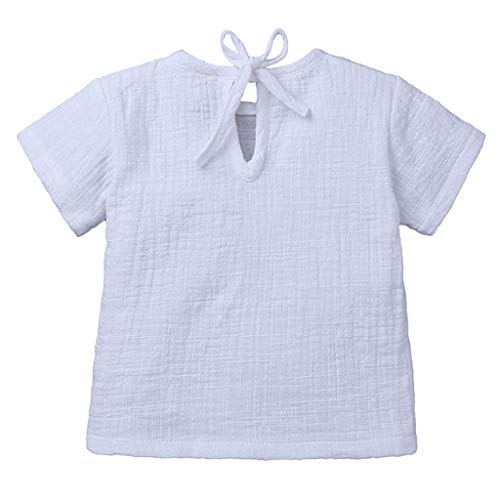 YWLINK♥Mono De Bebe Verano NiñOs NiñAsCamiseta Sin Mangas De Lino De Manga Corta Traje De Rastreo+Encaje Pantalones Cortos Moda Casual Lindo Vestido Bautizo Ropa De Bebe(Blanco,18-24 meses/100)