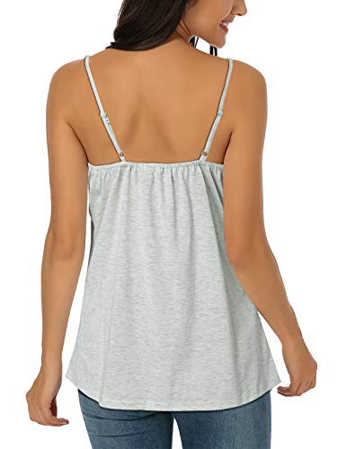 ZANZEA Mujer Sexy Verano Casual Sin Mangas Costura Encaje Camisetas sin Mangas Camiseta Cami Vest 01-Gris M