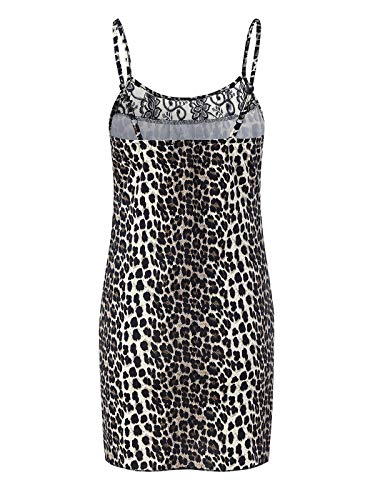 ZANZEA Mujeres Conjunto Lencería Encaje Sexy Pijama Vestido Correa Stretch Bodycon Mini Camisón con G-Secuencia 02-Leopardo XL