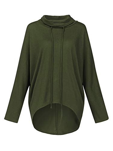 ZANZEA Mujeres Sudaderas Cuello Alto Batwing Manga Larga Irregular Baggy Túnica Blusa Pullover Tops Jersey X-Verde Militar Cuello Alto XL