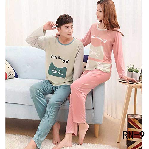 ZHANGNUO Parejas Pijamas Conjunto Otoño Pantalones De Manga Larga Traje Mujeres Dibujos Animados Conjunto De Ropa De Hogar Delgado Casual Amantes Pijama M/Armygreen