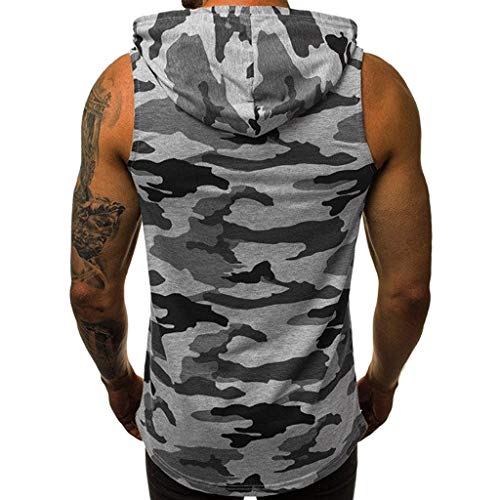 ZODOF Camiseta sin Mangas Camiseta con Capucha de Tirantes Deportes para Hombre Camiseta de Tirantes Tops Camisa Camuflaje sin Mangas de Verano Fitness Ropa Hombre