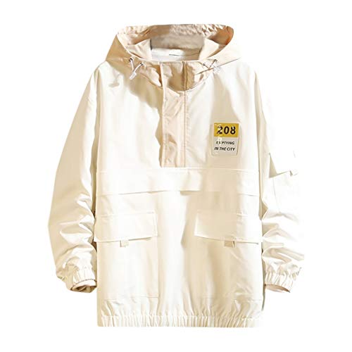 ZODOF Chaqueta Hombre Abrigo Moda con Multi-Bolsillo Mono Suelto Encapuchado Talla Grande Capa Chaqueta Fina Hombre Hooded Jacket Coat Tops Microlight Jacket,Blanco