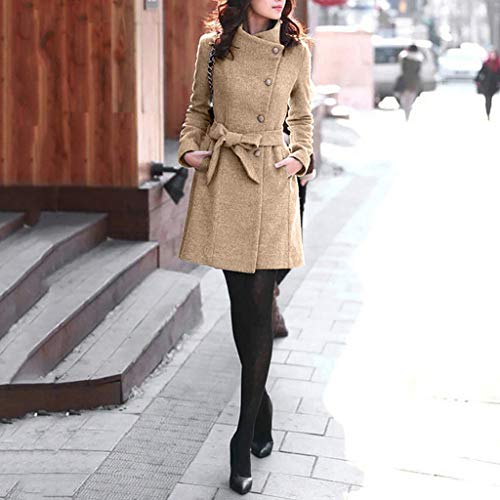 ZODOF Chaqueta Invierno Mujer Abrigos de Lana Color Sólido Cuello Alto Invierno Elegante Moda Larga Abrigo con Botón Manga Larga Cálido Casual Chaqueta Lana Larga Parka Outwear