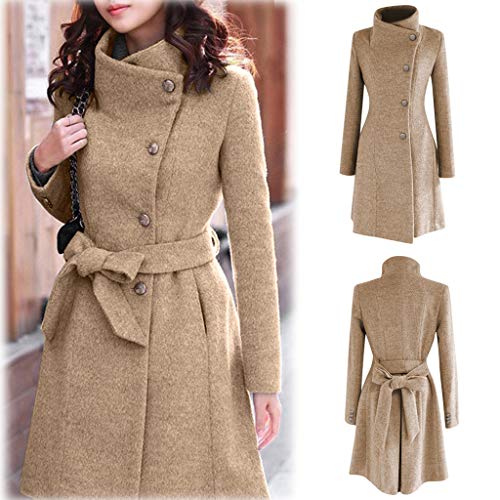 ZODOF Chaqueta Invierno Mujer Abrigos de Lana Color Sólido Cuello Alto Invierno Elegante Moda Larga Abrigo con Botón Manga Larga Cálido Casual Chaqueta Lana Larga Parka Outwear