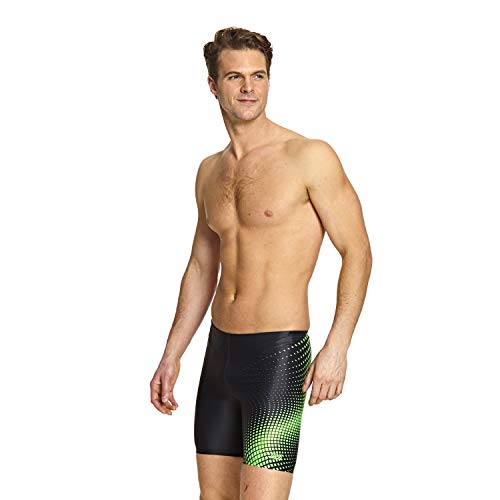 Zoggs Pantalones Cortos de natación de Tela Eco de Mediados Jammer para, Hombre, 404520136, Negro/Verde/Sensor, 36 W