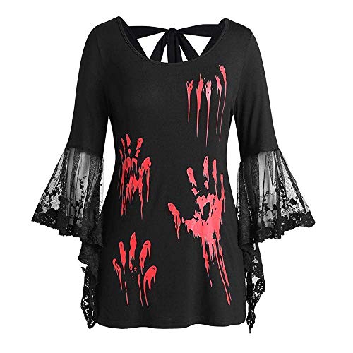 ZSM Mujeres Atractivas los Trajes de Halloween más el tamaño de Encaje Manga de la Llamarada de Sangre Manos Imprimir Volver Anudado Top Alineada Medieval-Black_5XL YMIK (Color : White, Size : 4XL)