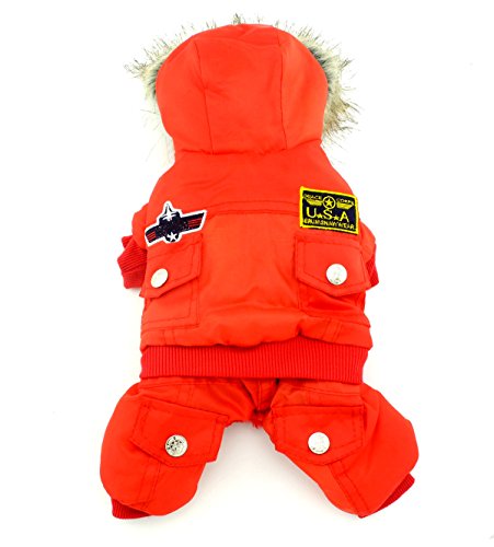 ZUNEA Airman pequeño Perro Mono de Invierno con Capucha de Lana Resistente al Agua Caliente Mascota Abrigo de Perrito Chaqueta de esquí Traje de Neopreno Chihuahua Ropa Trajes Rojo Xsmall