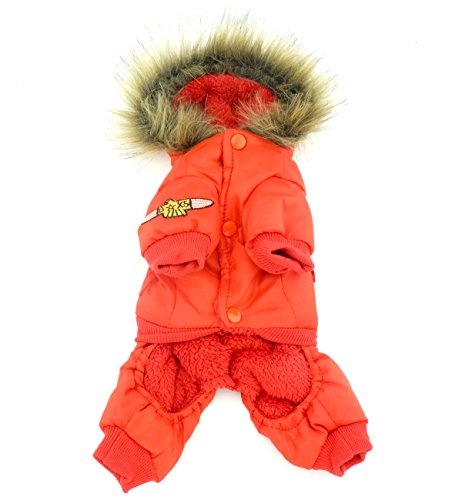 ZUNEA Airman pequeño Perro Mono de Invierno con Capucha de Lana Resistente al Agua Caliente Mascota Abrigo de Perrito Chaqueta de esquí Traje de Neopreno Chihuahua Ropa Trajes Rojo Xsmall