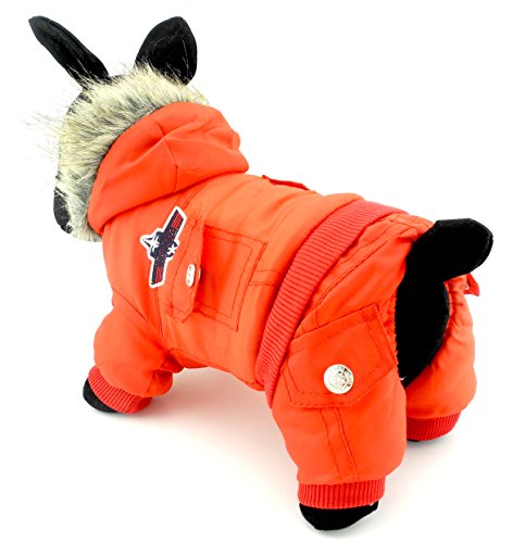 ZUNEA Airman pequeño Perro Mono de Invierno con Capucha de Lana Resistente al Agua Caliente Mascota Abrigo de Perrito Chaqueta de esquí Traje de Neopreno Chihuahua Ropa Trajes Rojo Xsmall