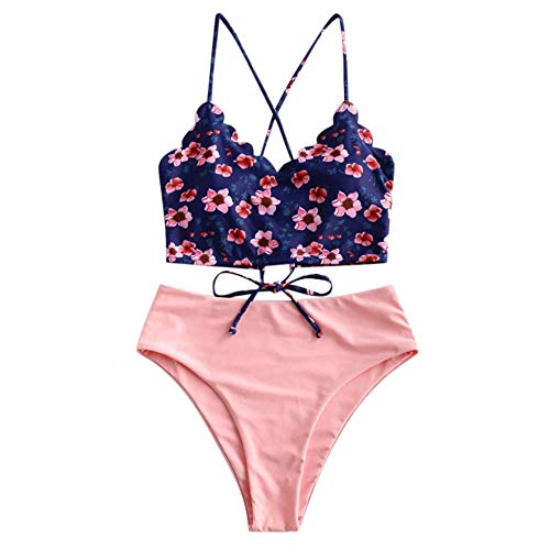 ZZLHHD AcolchadoAdelgazanteBikini，Trajedebaño   Conjuntodebikini sexyparamujer ,   TrajedebañoTankinidehojafloralconcordonesde dospiezas -Hotpink_XL_China，BikinisRetroTallaGrandeBañadores