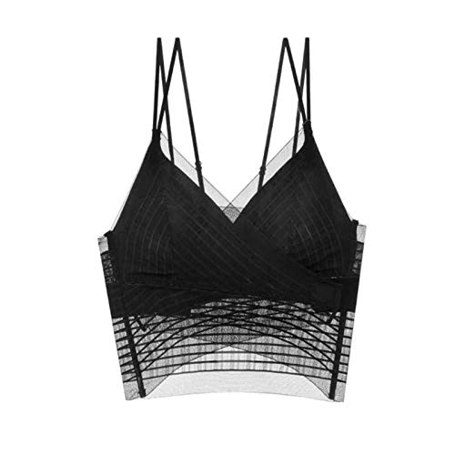 2021 New Sexy Sling Breast Wrap Chest Lace Crossable Underwear Camisole Vest Thin Slim Beautiful Back Adjustable Easy Wear (Black)