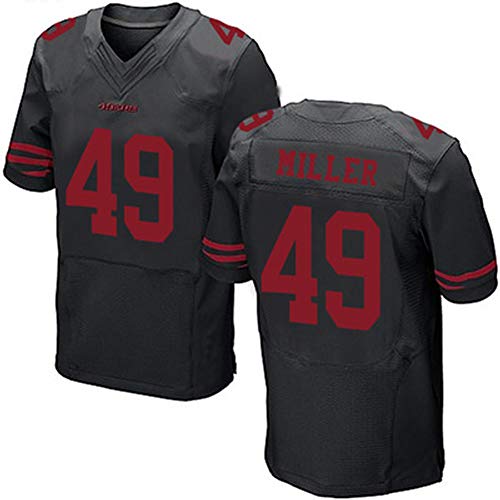 49ers Miller 49# Jersey De Rugby para Hombre, Ropa Deportiva De Manga Corta De Fútbol Americano, Transpirable De Secado Rápido Rojo-Blanco-Negro S-XXXL (165CM-195CM Black-S