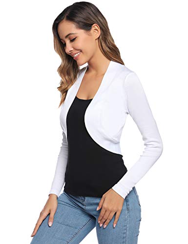 Abollria Cardigan Corta Mujer con Mangas Largas Elegante Bolero Boda Chaqueta Pequeña Toreras de Punto para Fiestas Ceremonia Novia Party