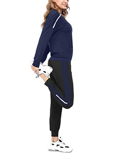 Aibrou Conjunto Chándal de Mujer Sudadera con Cremallera y Pantalones, Trajes de 2 Piezas Deporta Moda de Manga Larga Ropa de salón Corredores, (Armada , XL)