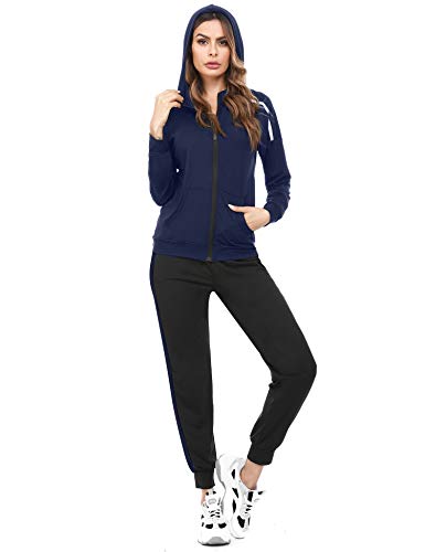 Aibrou Conjunto Chándal de Mujer Sudadera con Cremallera y Pantalones, Trajes de 2 Piezas Deporta Moda de Manga Larga Ropa de salón Corredores, (Armada , XL)