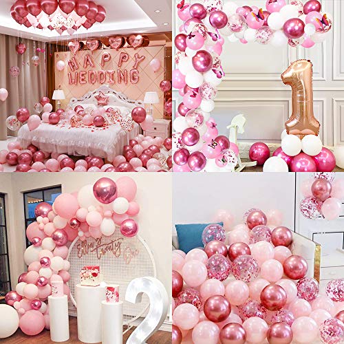 APERIL Kit de Guirnaldas de Globos 117 Piezas Globos de Cumpleaños y 3D Mariposas Decoración Arcos de Globos Metálicos Rosa Blanco Confeti para Niña Decoración de Boda Cumpleaños Fiesta Comunion