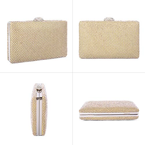 BAIGIO Clutch Mujer Fiesta Plateado, Bolso de Noche Cartera de Mano para Boda Ceremonia Bandolera Catena, Strass (Dorado)