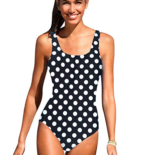 Bañador Vientre Plano Bandeau Traje de Baño Mujer Una Pieza Mujer Playa Natacion Bikinis con Relleno para Gorditas Monokini Bikini Señora Trajes de Baño Enteros Deportivo Punto Negro M