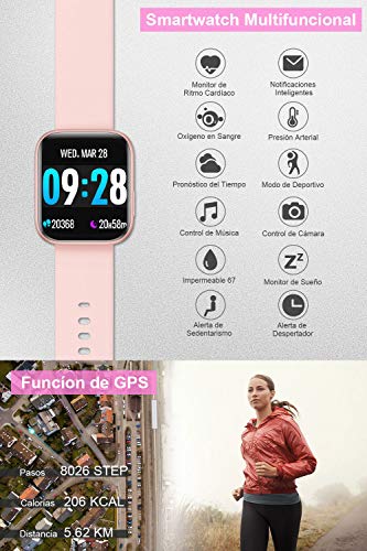 BANLVS Smartwatch Reloj Inteligente IP67 con Correa Reemplazable Pulsómetro, Monitor de Sueño, Presión Arterial, 1.4 Inch Pantalla Táctil Completa Reloj Inteligente para Mujer Hombre