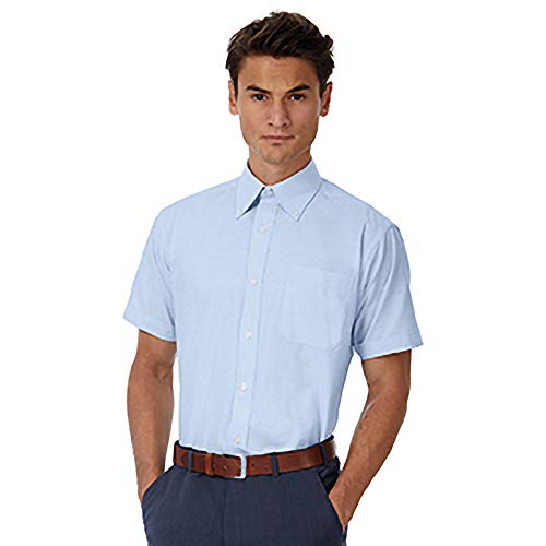 B&C - Camisa Oxford de manga corta informal para hombre