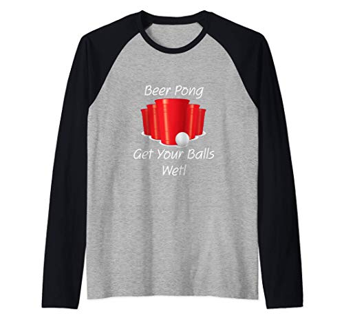 Beer Pong Get your Balls Mojado Beber Juego de despedida de Camiseta Manga Raglan