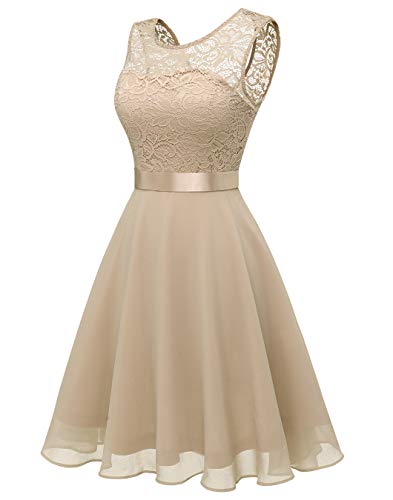 Berylove Mujer Vestido Corto de cóctel Top Falda de Encaje Columpio de Gasa para Boda de Bola BLP7005Champagne M