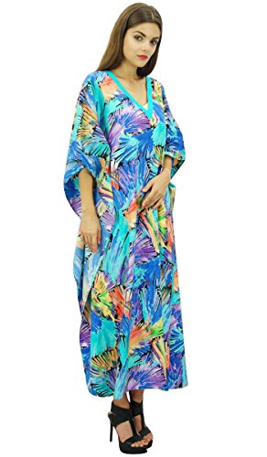 Bimba de algodón de Las Mujeres con Cuello en V Kimono Easy Wear Kaftan Vestido de Traje de baño Cubre para Arriba el caftán Maxi