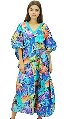 Bimba de algodón de Las Mujeres con Cuello en V Kimono Easy Wear Kaftan Vestido de Traje de baño Cubre para Arriba el caftán Maxi