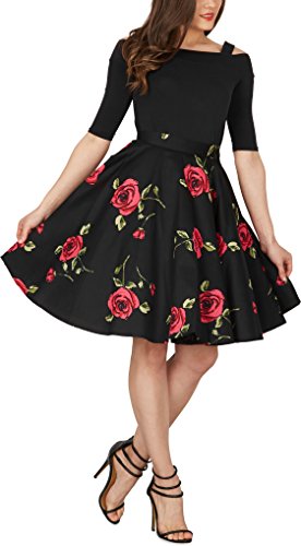 BlackButterfly Vintage De Flores Rockabilly Estilo De Los 50 Falda Acampanada (Grandas Rosas, ES 48-3XL)