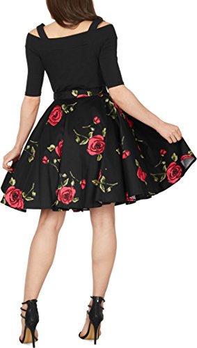 BlackButterfly Vintage De Flores Rockabilly Estilo De Los 50 Falda Acampanada (Grandas Rosas, ES 48-3XL)